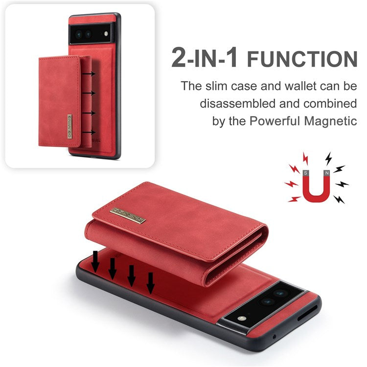 DG.MING M1 Series For Google Pixel 7 5G Magnetic 2-in-1 Wallet PC+TPU+PU Leather Phone Protective Case - Red