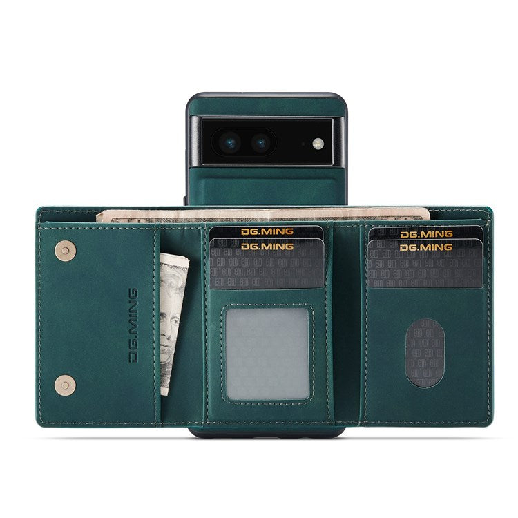 DG.MING M1 Series For Google Pixel 7 5G Magnetic 2-in-1 Wallet PC+TPU+PU Leather Phone Protective Case - Green