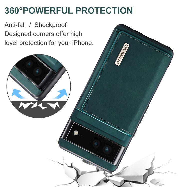 DG.MING M1 Series For Google Pixel 7 5G Magnetic 2-in-1 Wallet PC+TPU+PU Leather Phone Protective Case - Green