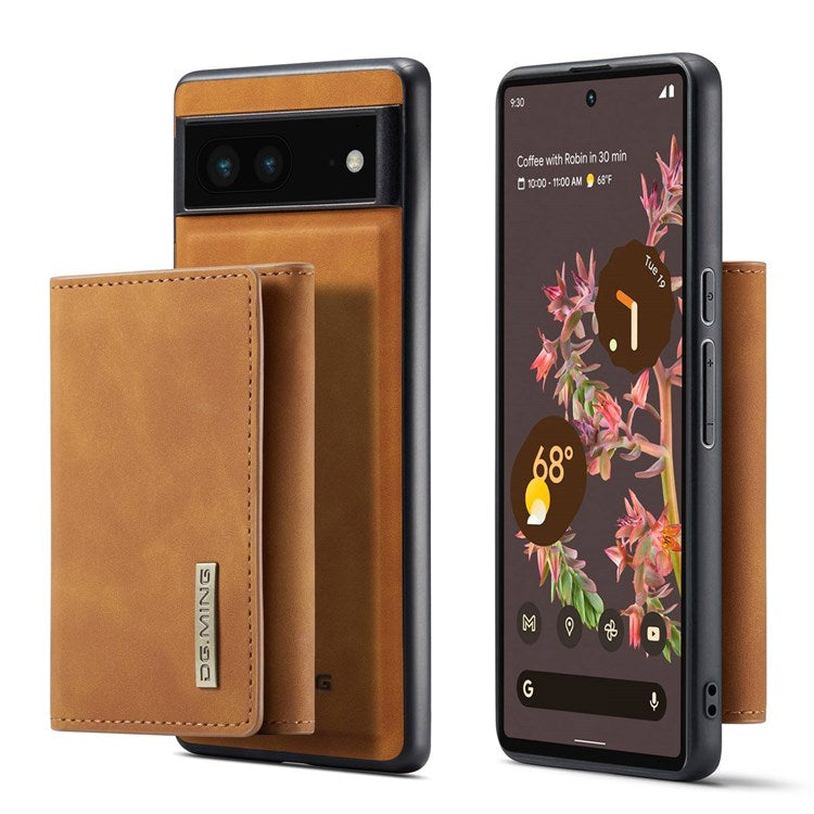 DG.MING M1 Series For Google Pixel 7 5G Magnetic 2-in-1 Wallet PC+TPU+PU Leather Phone Protective Case - Brown