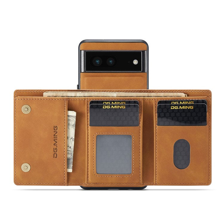 DG.MING M1 Series For Google Pixel 7 5G Magnetic 2-in-1 Wallet PC+TPU+PU Leather Phone Protective Case - Brown