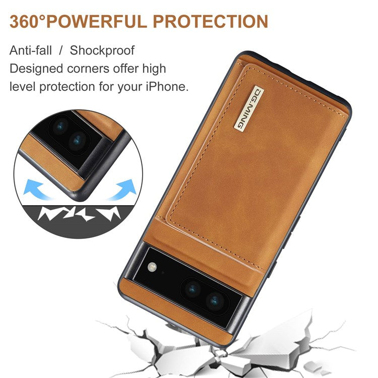 DG.MING M1 Series For Google Pixel 7 5G Magnetic 2-in-1 Wallet PC+TPU+PU Leather Phone Protective Case - Brown