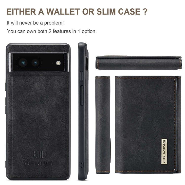 DG.MING M1 Series For Google Pixel 7 5G Magnetic 2-in-1 Wallet PC+TPU+PU Leather Phone Protective Case - Black