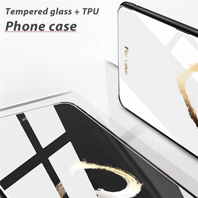 For Realme C35 Pattern Printing Tempered Glass+PC+TPU Phone Shell Mobile Phone Case Bag - Green Leaves