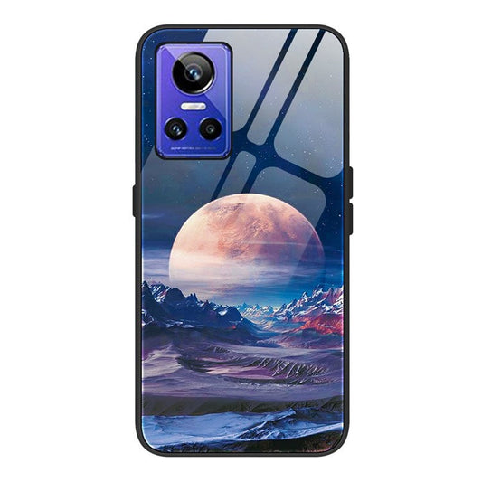 For Realme GT Neo3 Pattern Printing Phone Case Anti-scratch Tempered Glass+PC+TPU Phone Cover - White Planet