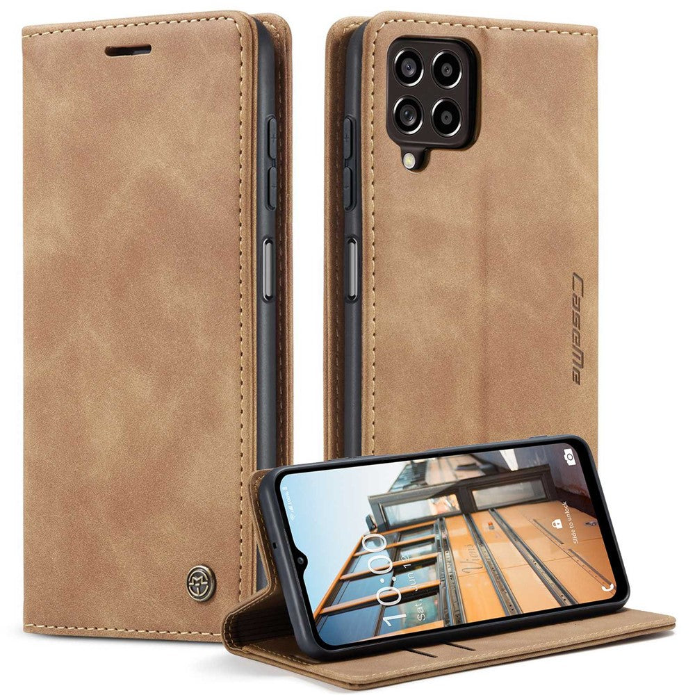 CASEME 013 Series Slim Phone Case for Samsung Galaxy M33 5G (Global Version) Shockproof PU Leather Wallet Foldable Stand Phone Cover - Brown