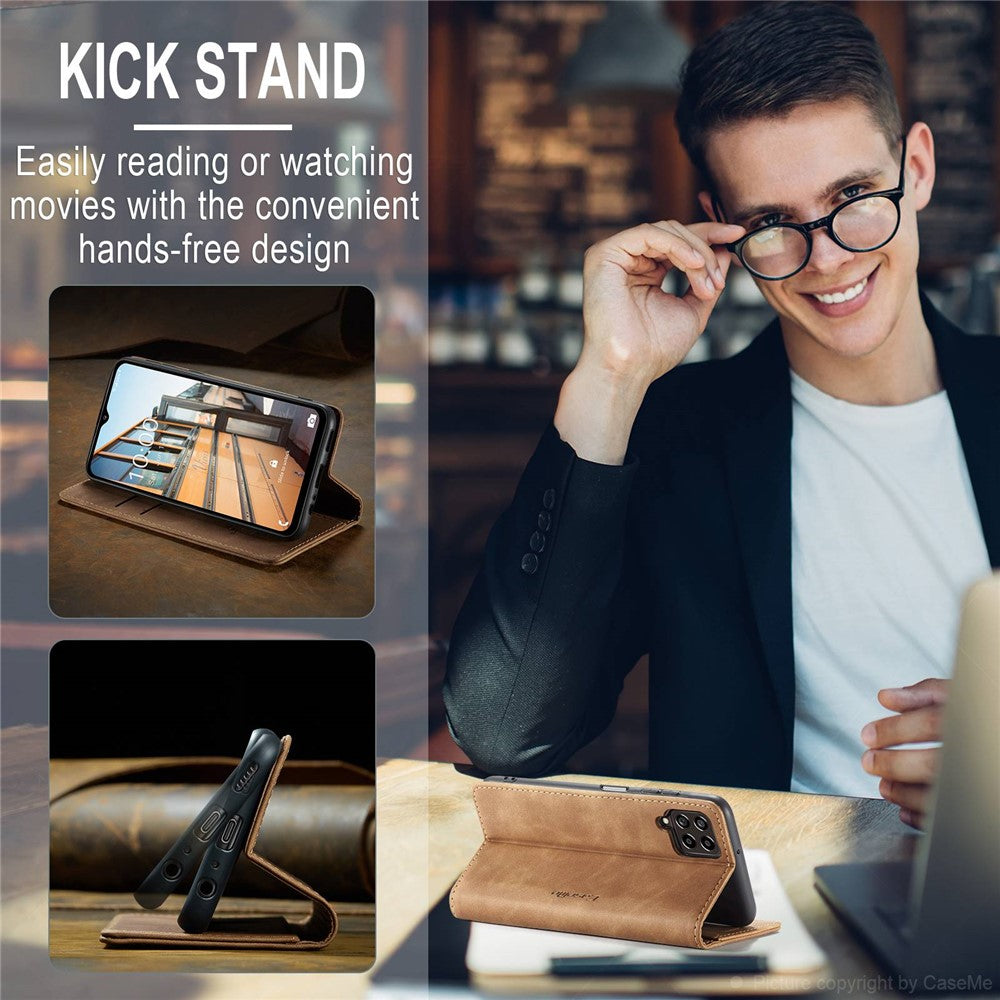 CASEME 013 Series Slim Phone Case for Samsung Galaxy M33 5G (Global Version) Shockproof PU Leather Wallet Foldable Stand Phone Cover - Brown