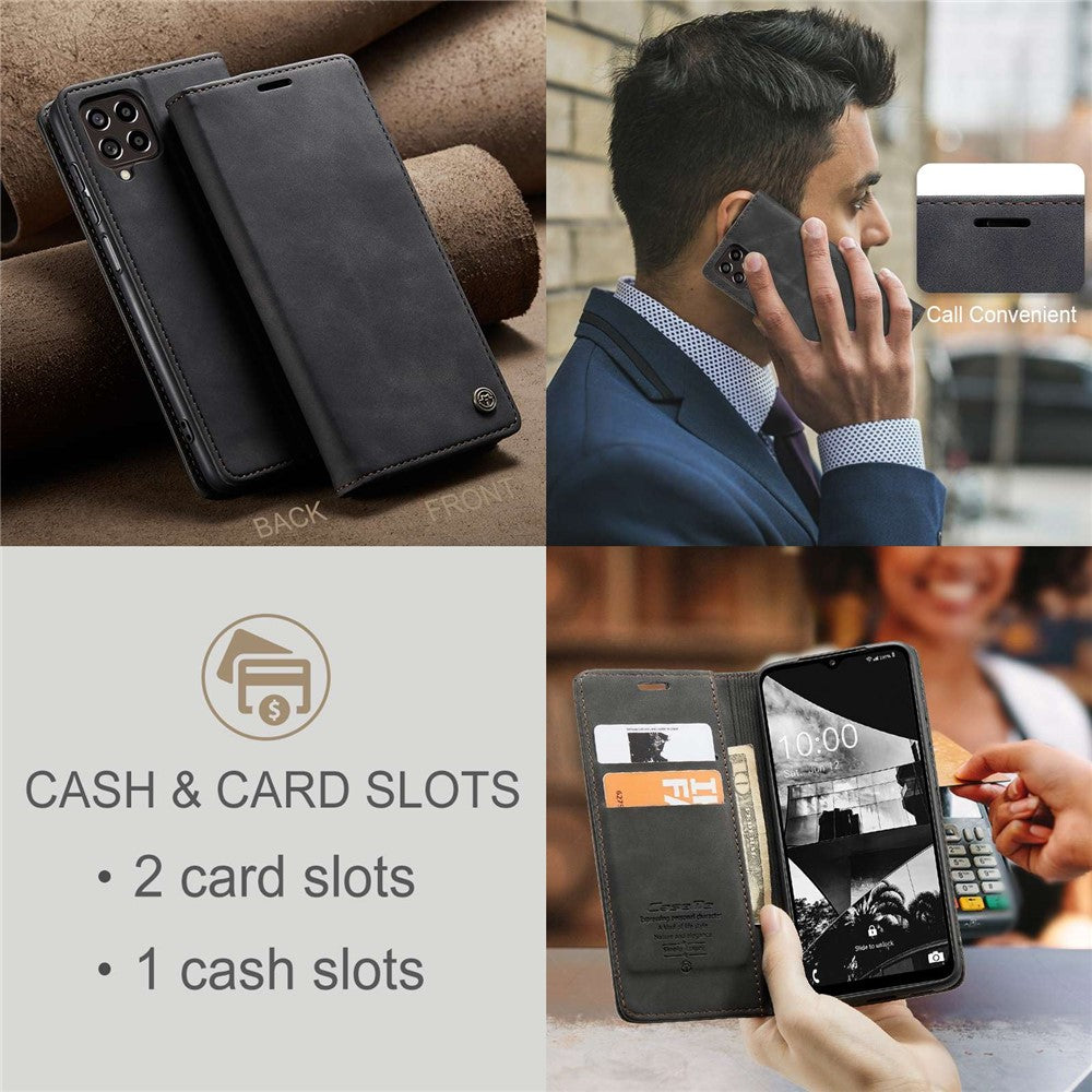 CASEME 013 Series for Samsung Galaxy M53 5G Anti-drop PU Leather Folio Flip Wallet Cover Adjustable Stand Phone Case - Black