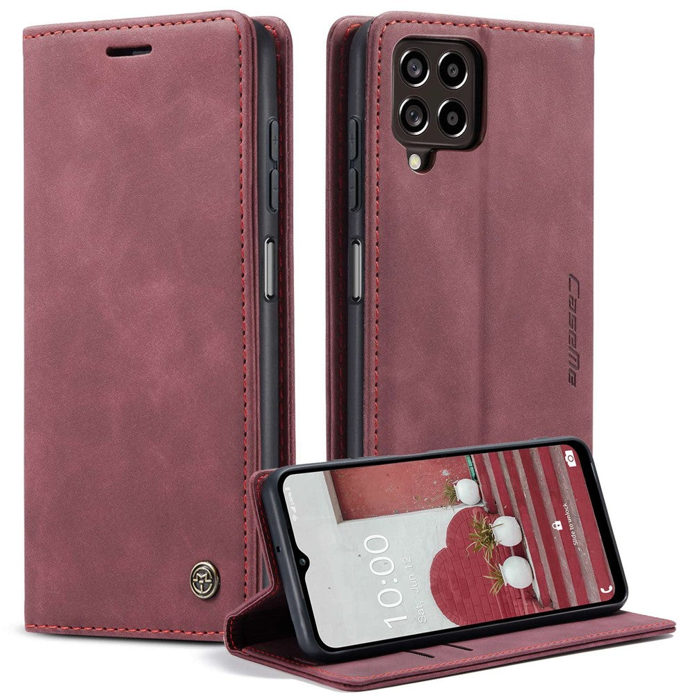 CASEME 013 Series for Samsung Galaxy M53 5G Anti-drop PU Leather Folio Flip Wallet Cover Adjustable Stand Phone Case - Wine Red
