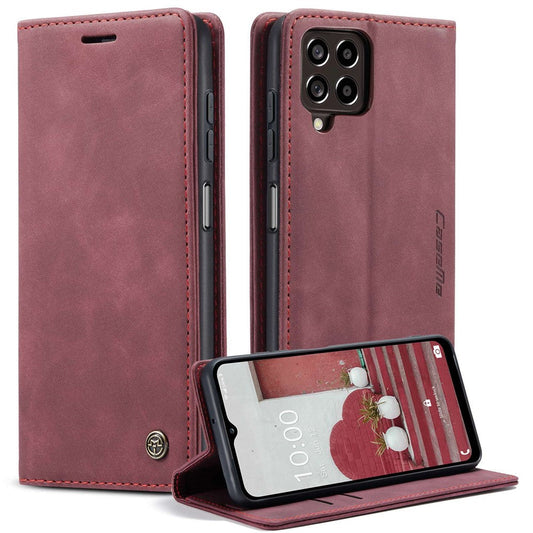 CASEME 013 Series for Samsung Galaxy M53 5G Anti-drop PU Leather Folio Flip Wallet Cover Adjustable Stand Phone Case - Wine Red
