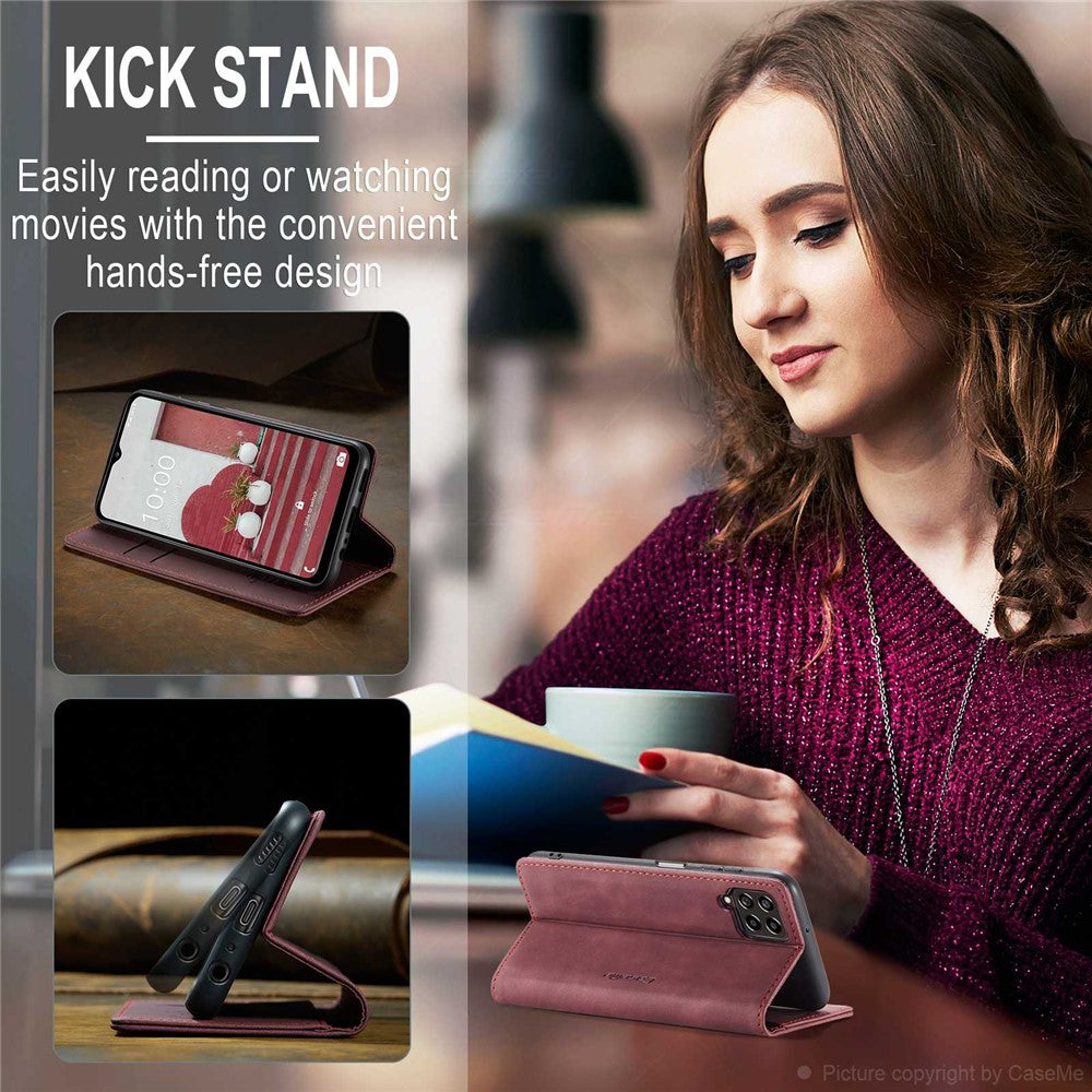 CASEME 013 Series for Samsung Galaxy M53 5G Anti-drop PU Leather Folio Flip Wallet Cover Adjustable Stand Phone Case - Wine Red