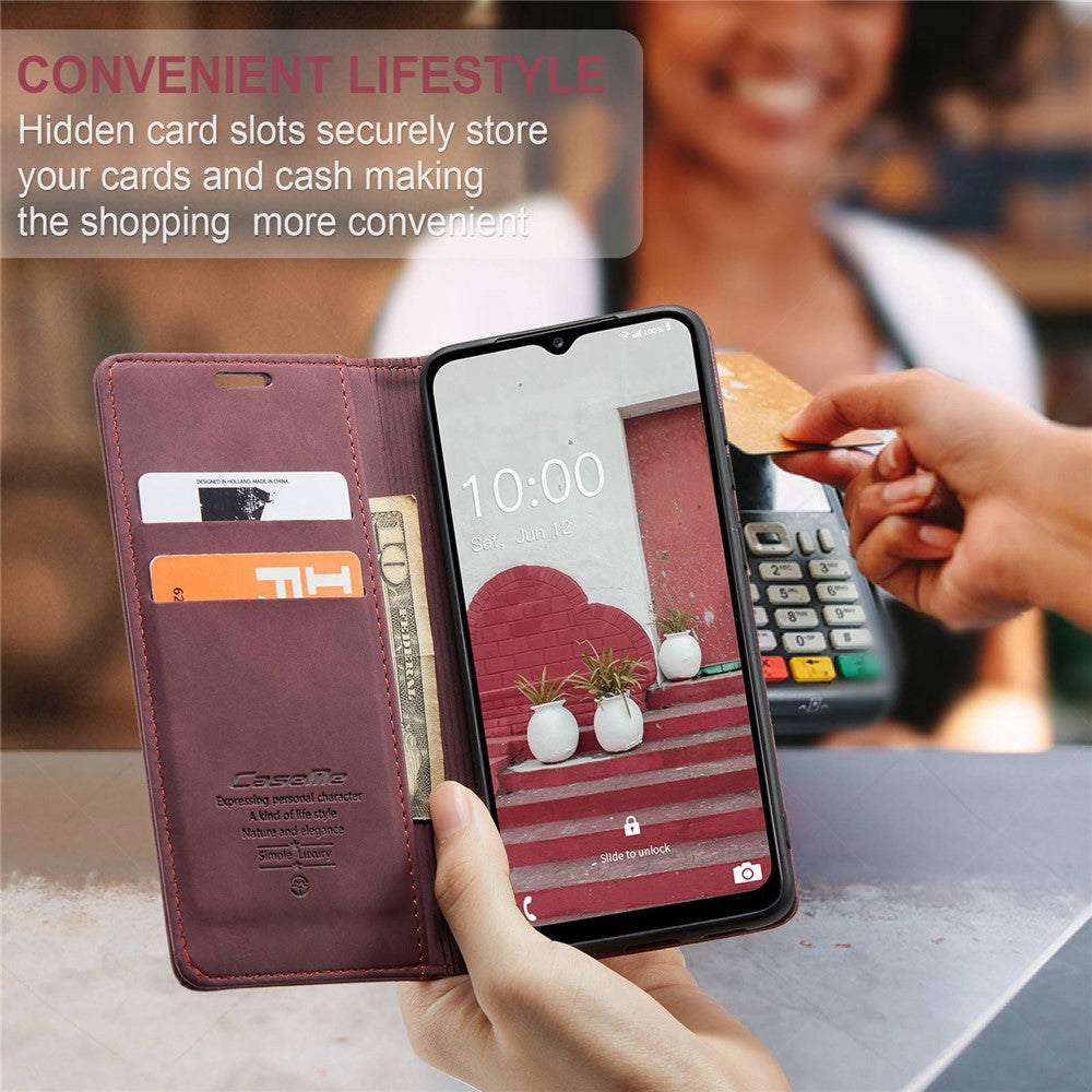 CASEME 013 Series for Samsung Galaxy M53 5G Anti-drop PU Leather Folio Flip Wallet Cover Adjustable Stand Phone Case - Wine Red