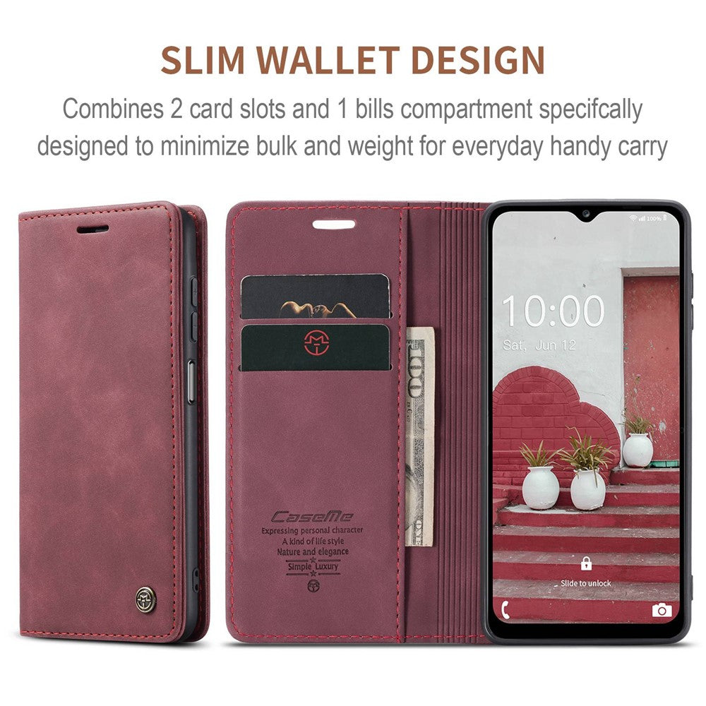 CASEME 013 Series for Samsung Galaxy M53 5G Anti-drop PU Leather Folio Flip Wallet Cover Adjustable Stand Phone Case - Wine Red