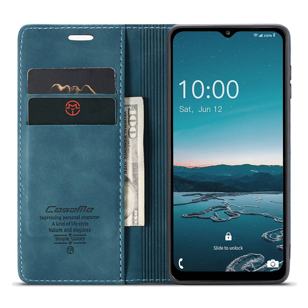 CASEME 013 Series for Samsung Galaxy M53 5G Anti-drop PU Leather Folio Flip Wallet Cover Adjustable Stand Phone Case - Blue