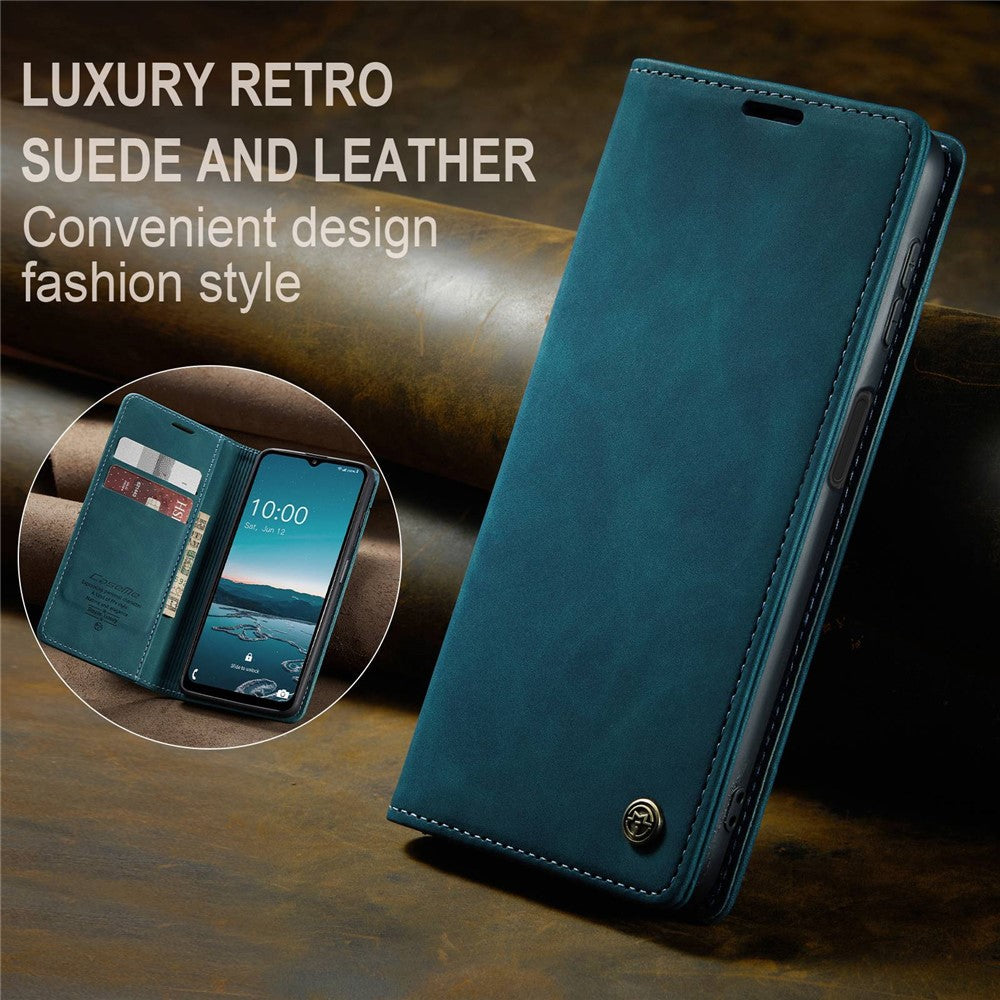 CASEME 013 Series for Samsung Galaxy M53 5G Anti-drop PU Leather Folio Flip Wallet Cover Adjustable Stand Phone Case - Blue