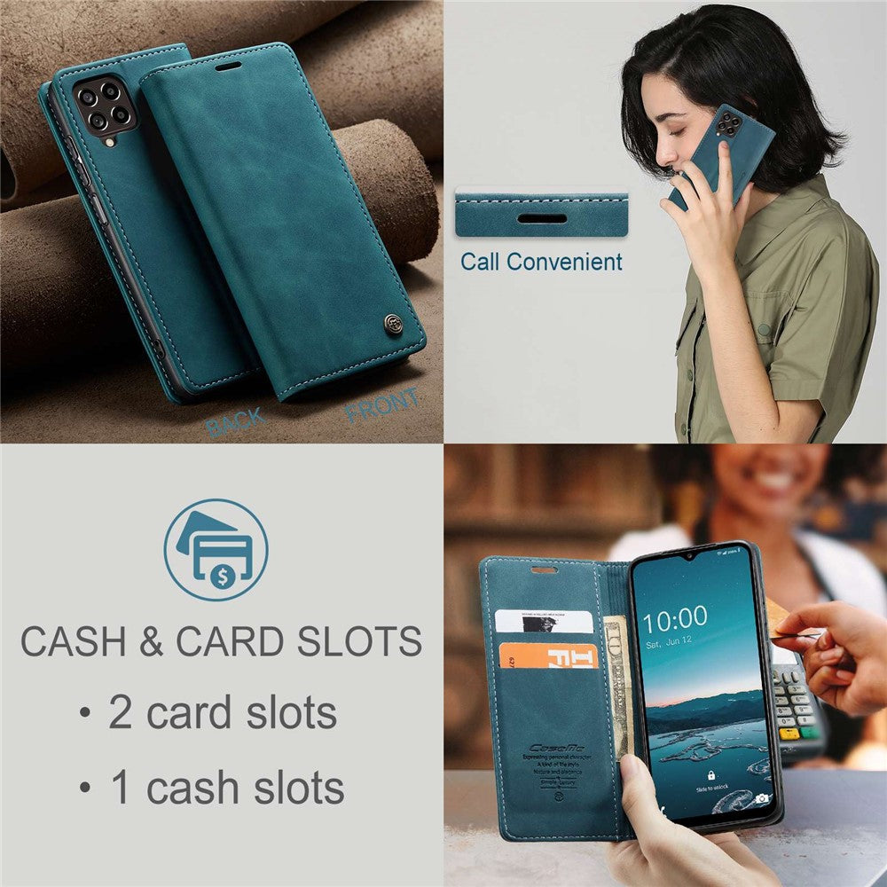 CASEME 013 Series for Samsung Galaxy M53 5G Anti-drop PU Leather Folio Flip Wallet Cover Adjustable Stand Phone Case - Blue