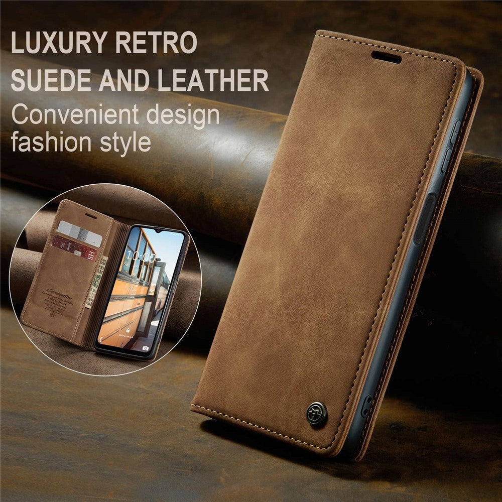 CASEME 013 Series for Samsung Galaxy M53 5G Anti-drop PU Leather Folio Flip Wallet Cover Adjustable Stand Phone Case - Brown