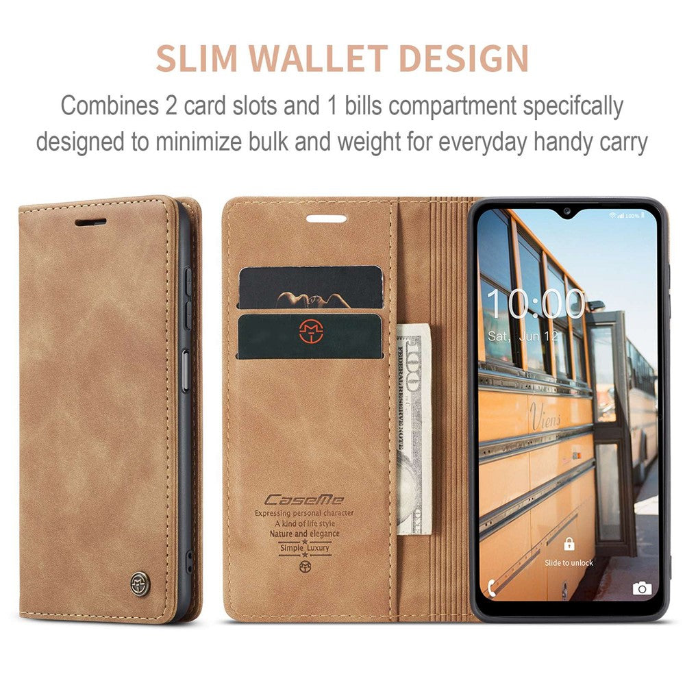 CASEME 013 Series for Samsung Galaxy M53 5G Anti-drop PU Leather Folio Flip Wallet Cover Adjustable Stand Phone Case - Brown
