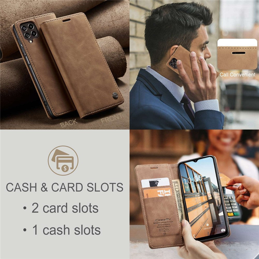 CASEME 013 Series for Samsung Galaxy M53 5G Anti-drop PU Leather Folio Flip Wallet Cover Adjustable Stand Phone Case - Brown