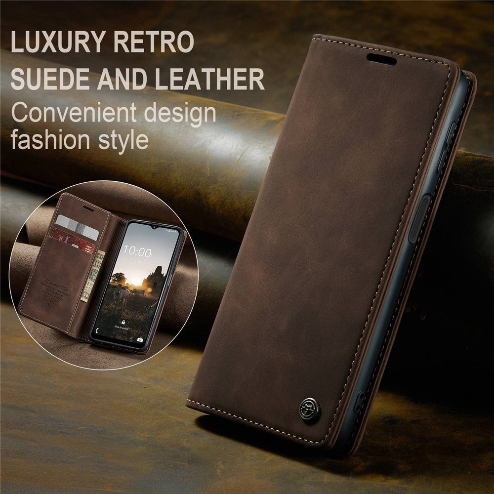 CASEME 013 Series for Samsung Galaxy M53 5G Anti-drop PU Leather Folio Flip Wallet Cover Adjustable Stand Phone Case - Coffee