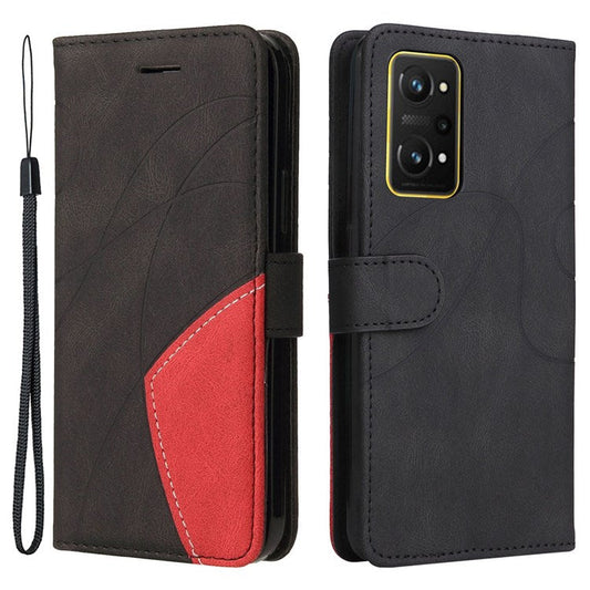 KT Leather Series-1 for Realme GT Neo2 5G/GT Neo 3T 5G Foldable Stand Phone Case Dual-color Splicing PU Leather Wallet Folio Flip Cover - Black
