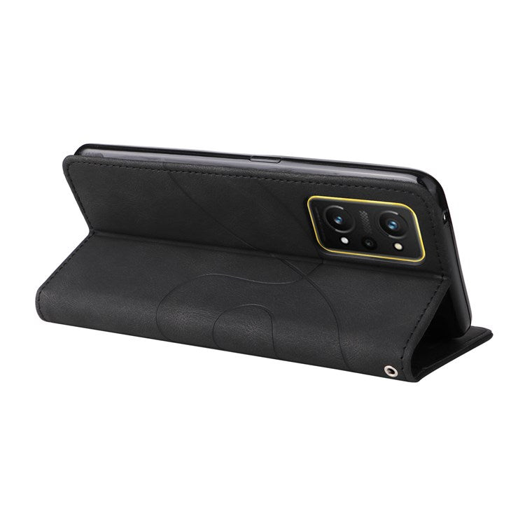 KT Leather Series-1 for Realme GT Neo2 5G/GT Neo 3T 5G Foldable Stand Phone Case Dual-color Splicing PU Leather Wallet Folio Flip Cover - Black