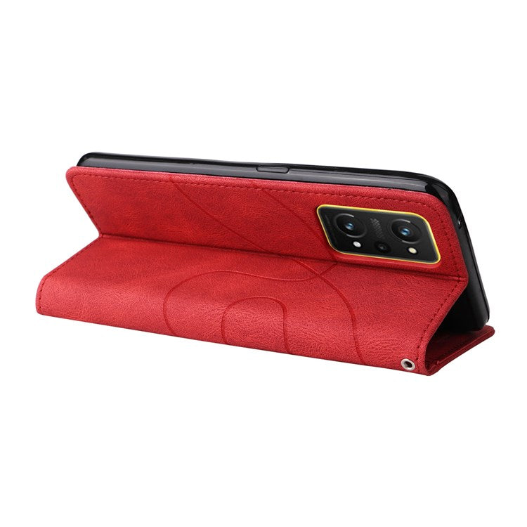 KT Leather Series-1 for Realme GT Neo2 5G/GT Neo 3T 5G Foldable Stand Phone Case Dual-color Splicing PU Leather Wallet Folio Flip Cover - Red