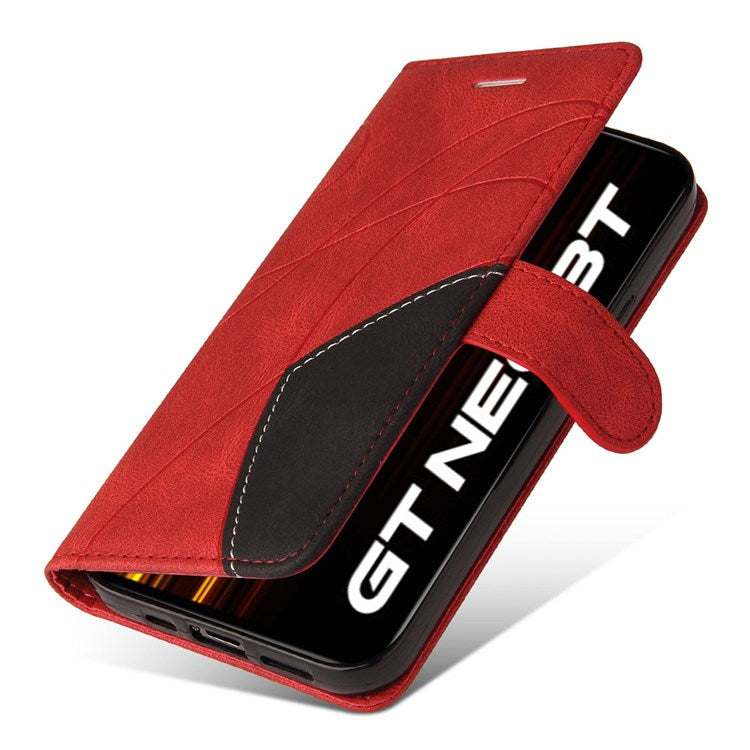 KT Leather Series-1 for Realme GT Neo2 5G/GT Neo 3T 5G Foldable Stand Phone Case Dual-color Splicing PU Leather Wallet Folio Flip Cover - Red