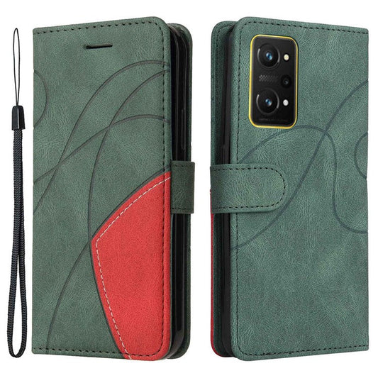 KT Leather Series-1 for Realme GT Neo2 5G/GT Neo 3T 5G Foldable Stand Phone Case Dual-color Splicing PU Leather Wallet Folio Flip Cover - Green