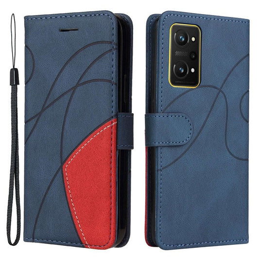 KT Leather Series-1 for Realme GT Neo2 5G/GT Neo 3T 5G Foldable Stand Phone Case Dual-color Splicing PU Leather Wallet Folio Flip Cover - Blue