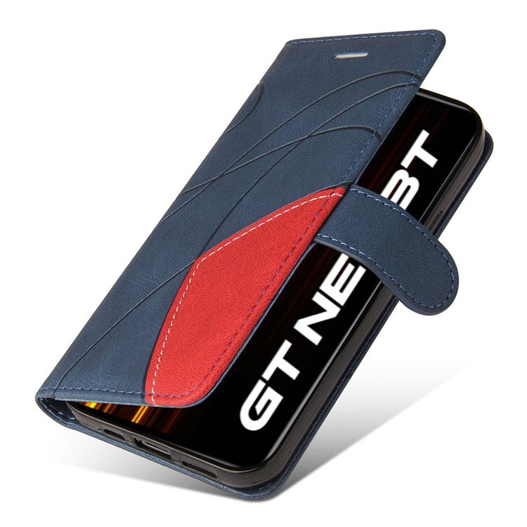 KT Leather Series-1 for Realme GT Neo2 5G/GT Neo 3T 5G Foldable Stand Phone Case Dual-color Splicing PU Leather Wallet Folio Flip Cover - Blue