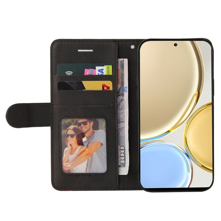 KT Leather Series-1 for Honor X9 5G/X30 5G/Magic 4 Lite 5G Dual-color Splicing Stand Wallet PU Leather Case Phone Cover - Black