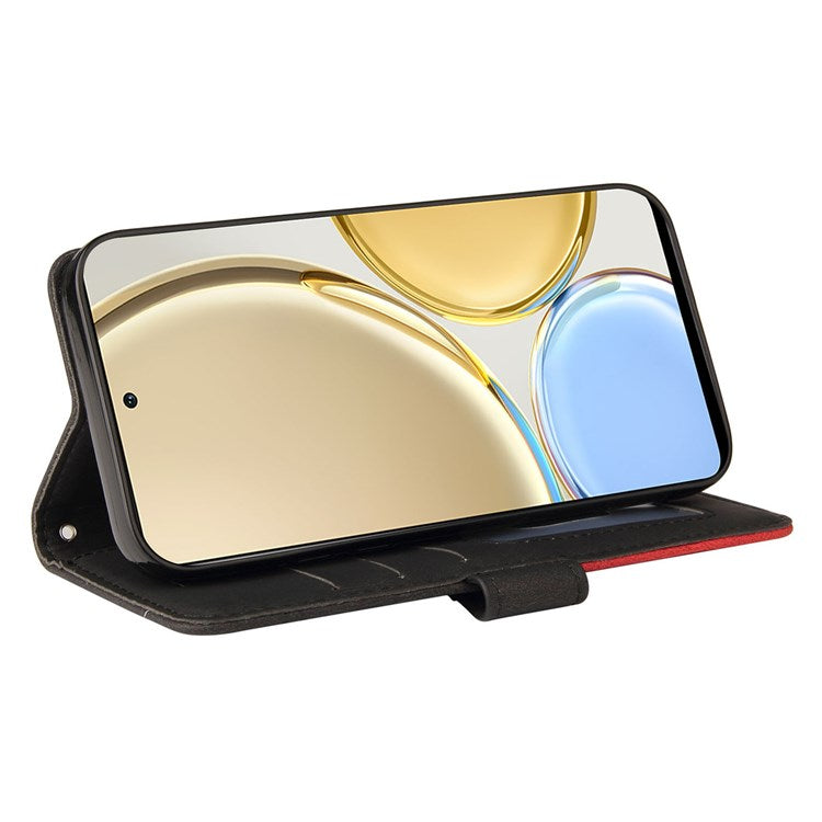 KT Leather Series-1 for Honor X9 5G/X30 5G/Magic 4 Lite 5G Dual-color Splicing Stand Wallet PU Leather Case Phone Cover - Black