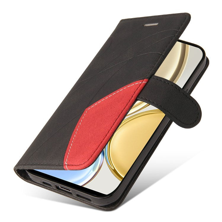 KT Leather Series-1 for Honor X9 5G/X30 5G/Magic 4 Lite 5G Dual-color Splicing Stand Wallet PU Leather Case Phone Cover - Black