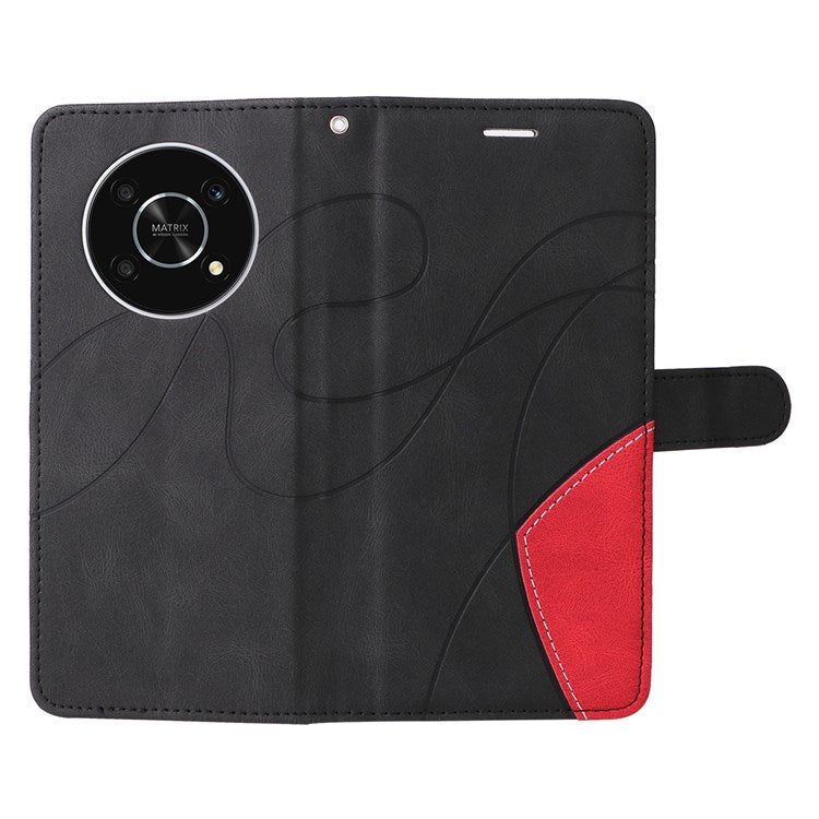 KT Leather Series-1 for Honor X9 5G/X30 5G/Magic 4 Lite 5G Dual-color Splicing Stand Wallet PU Leather Case Phone Cover - Black