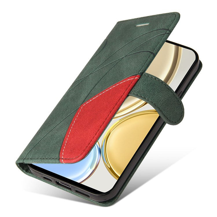 KT Leather Series-1 for Honor X9 5G/X30 5G/Magic 4 Lite 5G Dual-color Splicing Stand Wallet PU Leather Case Phone Cover - Green