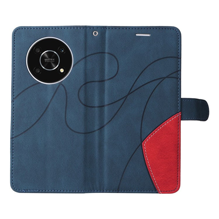 KT Leather Series-1 for Honor X9 5G/X30 5G/Magic 4 Lite 5G Dual-color Splicing Stand Wallet PU Leather Case Phone Cover - Blue