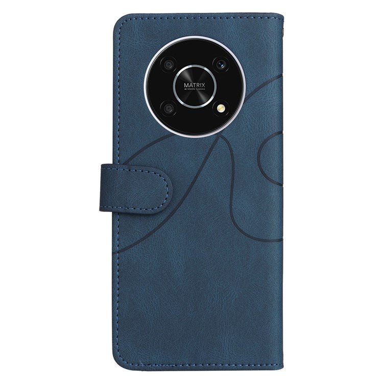 KT Leather Series-1 for Honor X9 5G/X30 5G/Magic 4 Lite 5G Dual-color Splicing Stand Wallet PU Leather Case Phone Cover - Blue