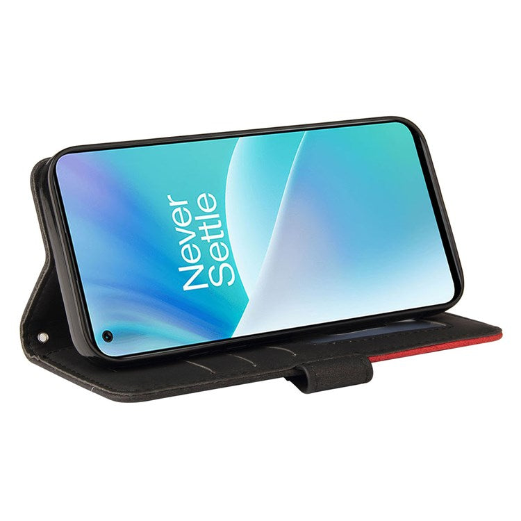 KT Leather Series-1 for OnePlus Nord 2T 5G Dual-color Splicing PU Leather Wallet Case Adjustable Stand Anti-scratch Phone Cover - Black