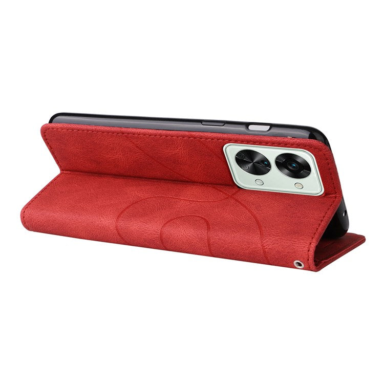 KT Leather Series-1 for OnePlus Nord 2T 5G Dual-color Splicing PU Leather Wallet Case Adjustable Stand Anti-scratch Phone Cover - Red