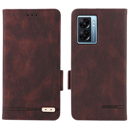 For Oppo A57 (2022) 5G / A77 5G / OnePlus Nord N300 5G / Realme V23 5G Hardware Design PU Leather Wallet Stand Case Book Style Phone Cover - Coffee