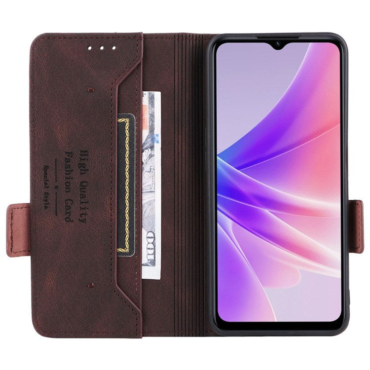 For Oppo A57 (2022) 5G / A77 5G / OnePlus Nord N300 5G / Realme V23 5G Hardware Design PU Leather Wallet Stand Case Book Style Phone Cover - Coffee