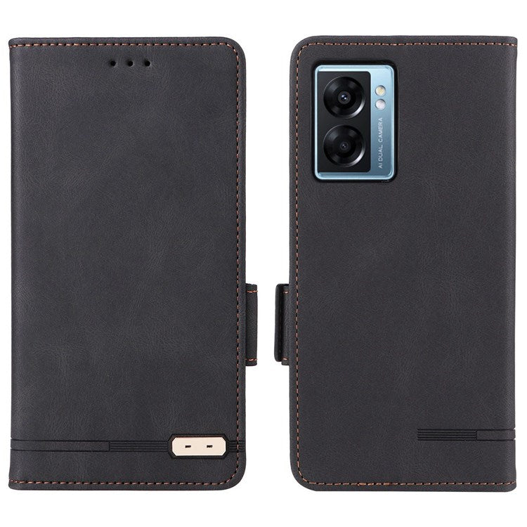 For Oppo A57 (2022) 5G / A77 5G / OnePlus Nord N300 5G / Realme V23 5G Hardware Design PU Leather Wallet Stand Case Book Style Phone Cover - Black
