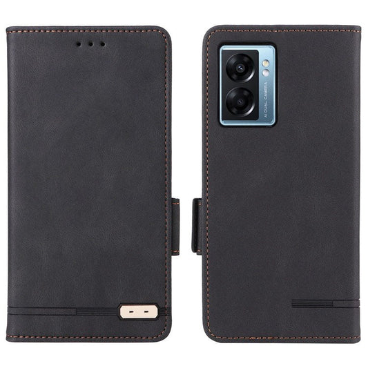 For Oppo A57 (2022) 5G / A77 5G / OnePlus Nord N300 5G / Realme V23 5G Hardware Design PU Leather Wallet Stand Case Book Style Phone Cover - Black