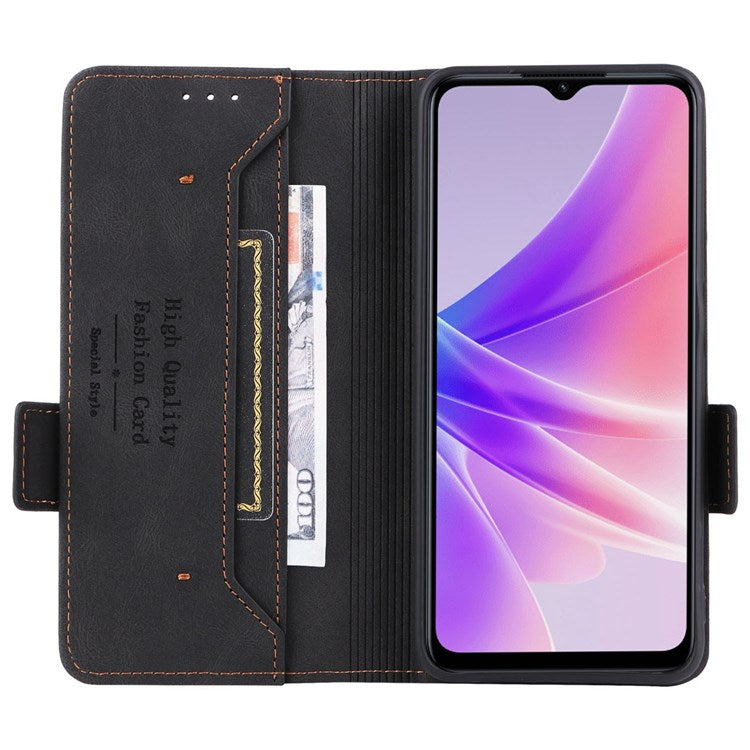 For Oppo A57 (2022) 5G / A77 5G / OnePlus Nord N300 5G / Realme V23 5G Hardware Design PU Leather Wallet Stand Case Book Style Phone Cover - Black