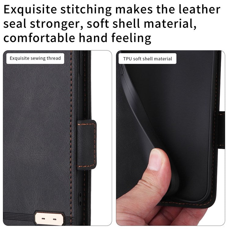 For Oppo A57 (2022) 5G / A77 5G / OnePlus Nord N300 5G / Realme V23 5G Hardware Design PU Leather Wallet Stand Case Book Style Phone Cover - Black