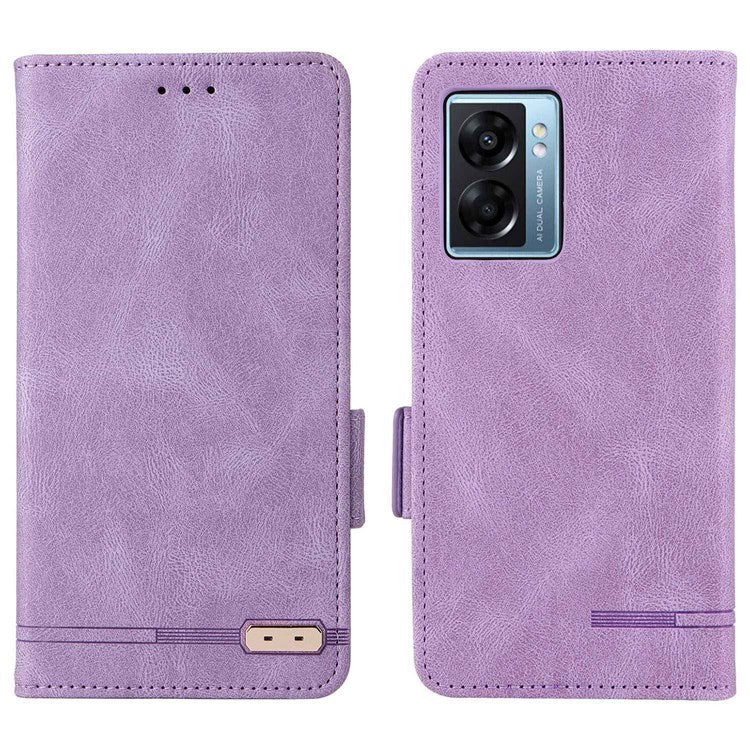For Oppo A57 (2022) 5G / A77 5G / OnePlus Nord N300 5G / Realme V23 5G Hardware Design PU Leather Wallet Stand Case Book Style Phone Cover - Purple