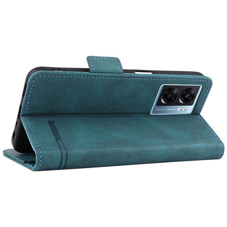 For Oppo A57 (2022) 5G / A77 5G / OnePlus Nord N300 5G / Realme V23 5G Hardware Design PU Leather Wallet Stand Case Book Style Phone Cover - Blue