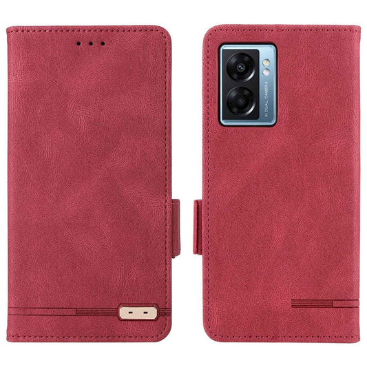 For Oppo A57 (2022) 5G / A77 5G / OnePlus Nord N300 5G / Realme V23 5G Hardware Design PU Leather Wallet Stand Case Book Style Phone Cover - Red
