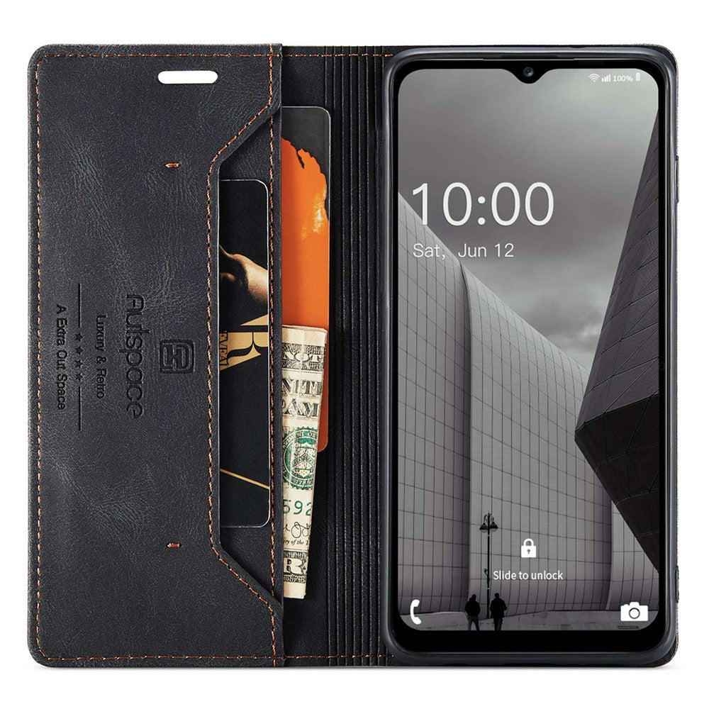 AUTSPACE A01 Series For Samsung Galaxy M53 5G RFID Blocking Matte PU Leather Phone Case Wallet Stand Flip Cover - Black